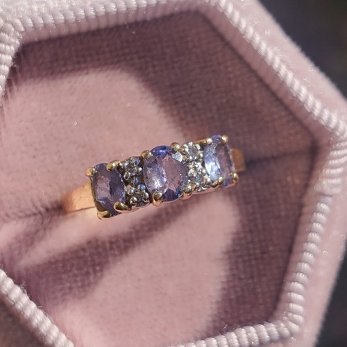 14K VINTAGE SOLID YELLOW GOLD LAVENDER AMETHYST & DIAMOND WOMEN'S RING SZ- 6.25 - Picture 23 of 23