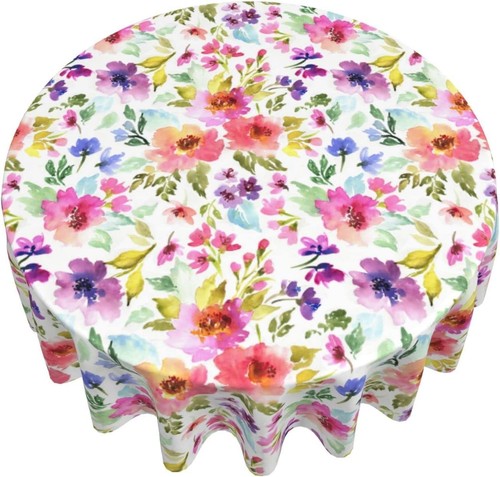 Spring Summer Floral Round Tablecloth 60 Inch Flower Table Multicolor - Picture 3 of 7