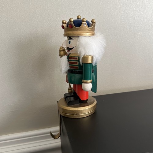 Set of 5 Nutcracker Stocking Holders 7 1/2" Wood Round Gold Metal Base Christmas - Picture 7 of 16