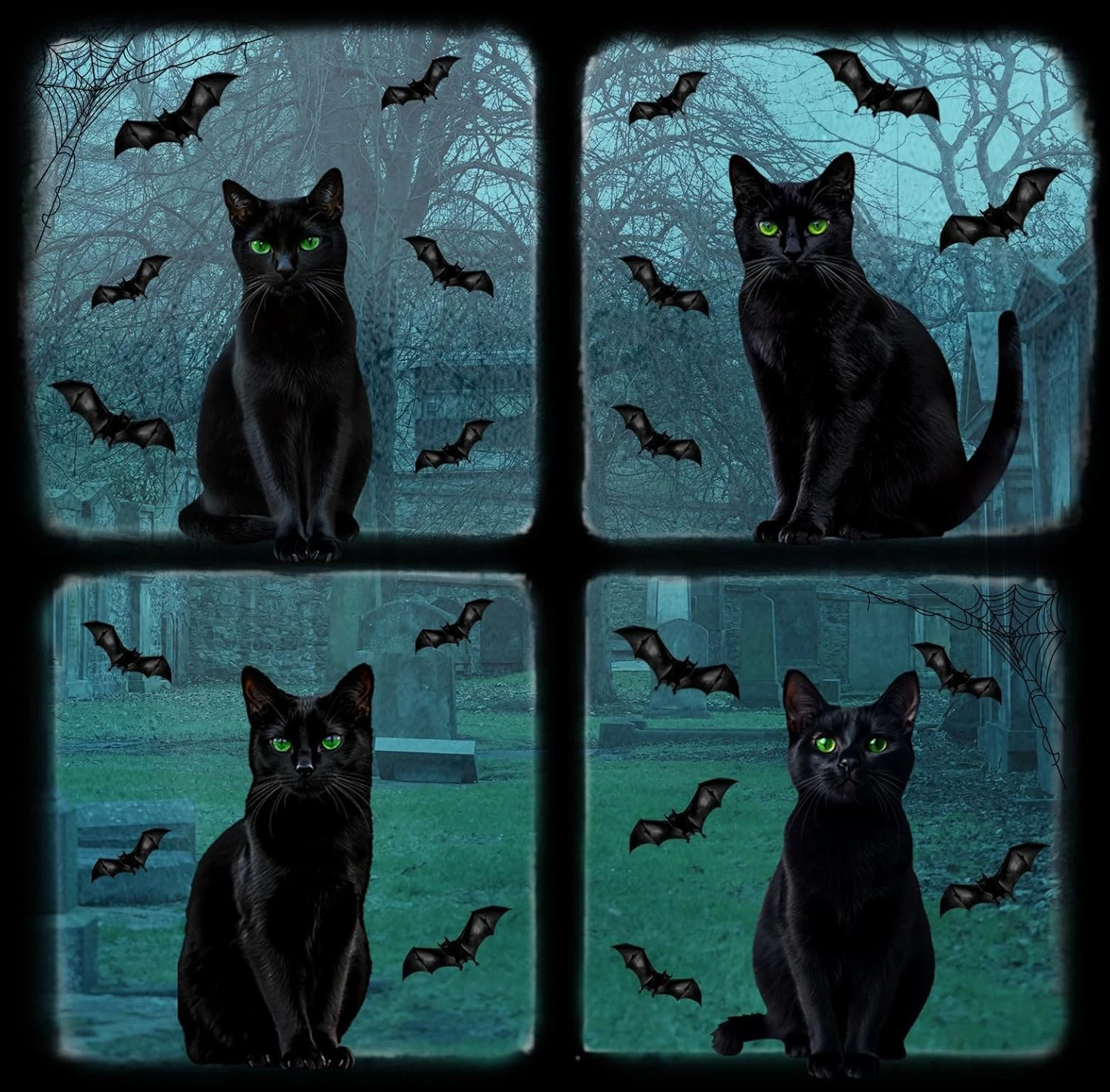 Halloween Window Clings Decorations - 16.5" Double Sided Large Lifelike Black Ca