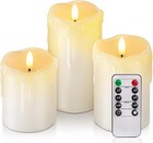 Homemory Dripping Wax Flameless LED Pillar Candles, D3"H4"5"6", Ivory 