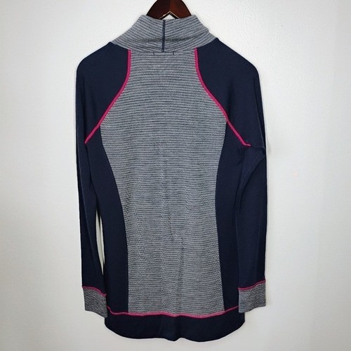 Smartwool Merinowolle Top Damen mittelblau Stehkragen Thermo Kängurutasche - Bild 4 von 9