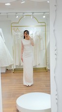 Off Shoulder Satin Wedding Dress with Lace Sleeves   Wedding Gown