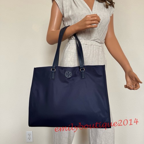 NWT Tory Burch 136144 Nylon Ella Tote Tory Navy Blue Large Bag - Picture 4 of 13
