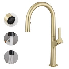Brushed Gold Kitchen Faucet with Pull-Down Sprayer, Modern High Arc Brass Sin...