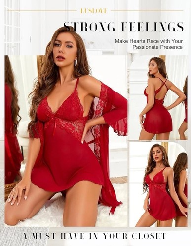 Set lingerie sexy donna 3 pezzi babydoll e pizzo kimono accappatoio rete pigiama-grande - Foto 2 di 5