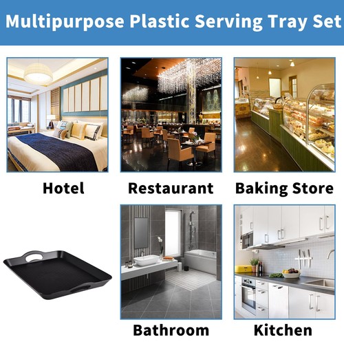 Plastic Tray with Handles, 2 Pack Multi-purpose Rectangular Non Slip Restaurant - Picture 6 of 7