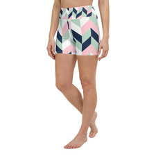 Pink Chevron Yoga Shorts Women's High Waist Pocket Activewear UPF 50 