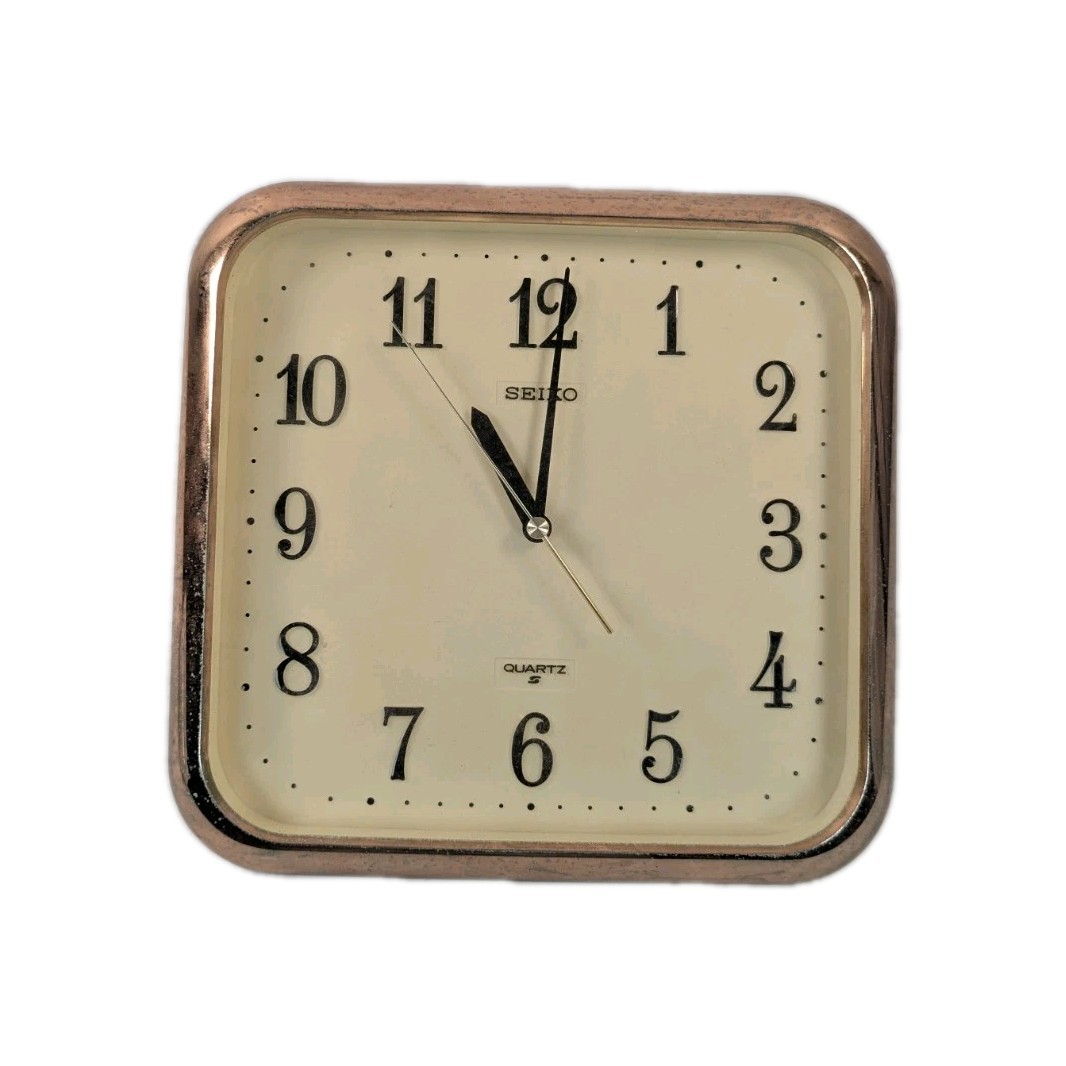 Rare Vintage Seiko Quartz Wall Clock Rectangular Gold Tone Frame