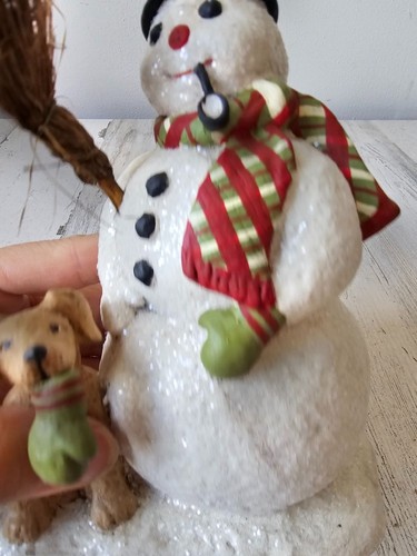 Bethany Lowe Schneemann Hund Figur Besen Weihnachten Statue Deko Glitzer Glitzer - Bild 8 von 9