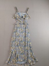 ASTR The Label Women Dress M Blue Floral Print Ruffle Cutout Sleeveless Summer