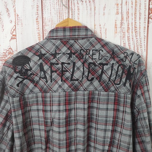 Affliction Black Premium Shirt Mens XL Red Gray Plaid Western Button Up Cotton - Picture 4 of 18