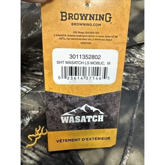 Browning Mossy Oak Wasatch Camo Shirt Mens Medium Button Up Long Sleeve NEW - Image 4 of 4
