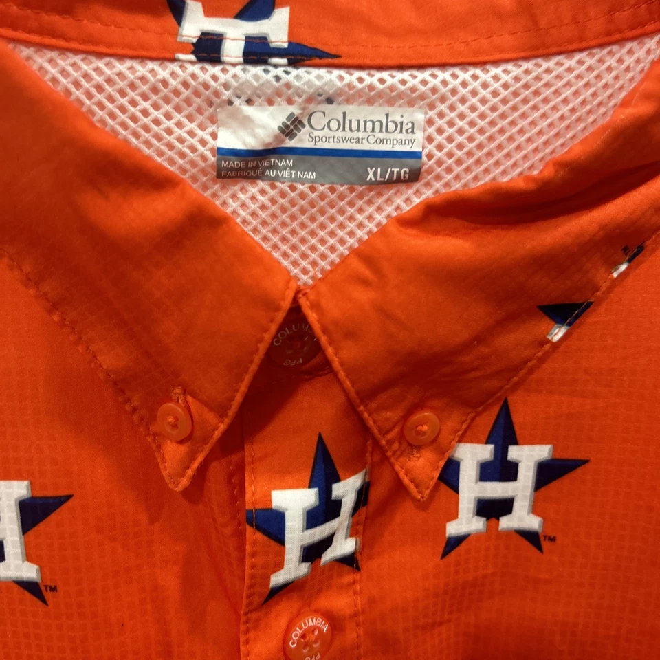 Camisa Columbia Houston Astros PFG Para Hombre Talla XL Naranja Ventilada Abotonada Foto 3 de 4