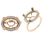 East-west Oval 16x12mm Semi Mount Cocktail Halo Ring 925 Silver Yellow Gold