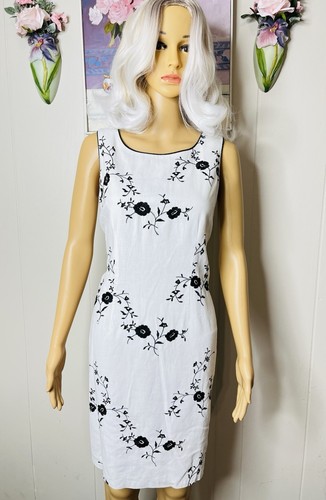🔥Dressbarn Blk/White Linen Floral Sheath Dress Y2K Size 6 (was $29.) - Picture 7 of 16