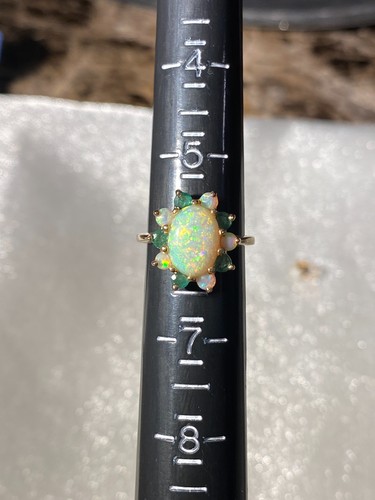 3-pc Aus. Opal and Emerald 14KY Gold Womens Ring #6 and Stud Earrings Set - Picture 2 of 11
