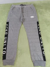 Ecko Unltd Sweatpants Mens XL Gray Joggers Rhino Logo Fleece Athletic Spellout