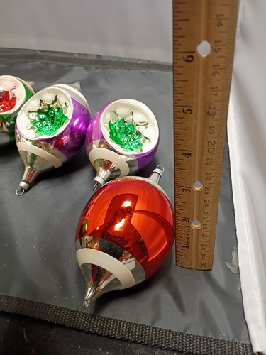 Vintage 8 Teardrop Christmas Tree Bulbs One Side Indent - Picture 6 of 7