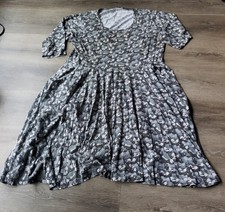 Svaha USA Gray B/W Bears Mountains Dress Sz XL Organic Cotton 3/4 Sleeve FLAWS