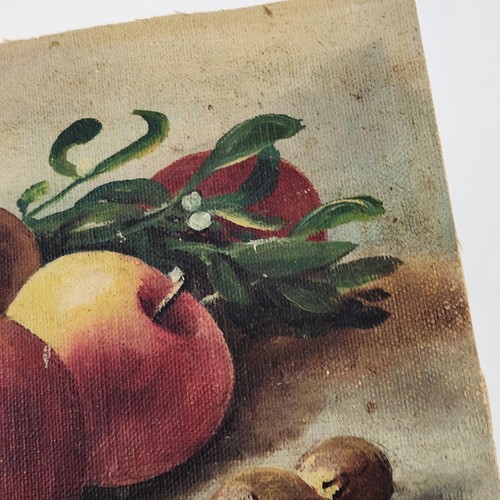 Vintage Stillleben Ölgemälde Äpfel Krug Nüsse signiert FHS klein ungerahmt Kunst - Bild 4 von 9