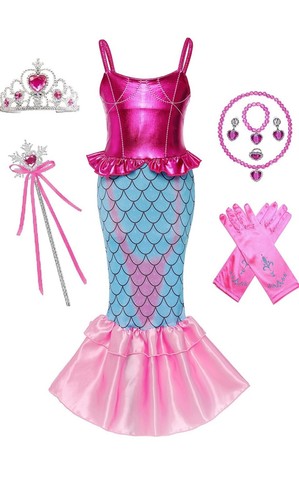 Little Girls Mermaid Costume Princess Dress Up for Girls Birthday Party, 5/6 Yr - Picture 1 of 5