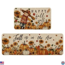 Artoid Mode Autumn Scarecrow  Sunflower Kitchen Mats - Set of 2 Low-Profile