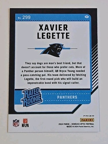 2024 Panini Optic Xavier Legette Rated Rookie Silver Holo Prizm Panthers #299 - 第 2/4 張圖片