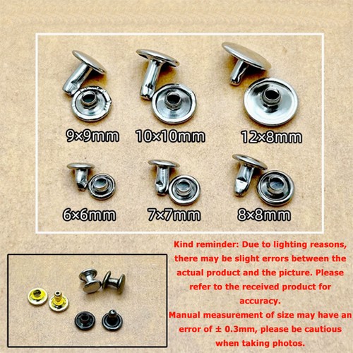 Double bouchon en métal rond cuir sac ceinture rivets kit Spike Stud Tack + outil - Photo 2/14