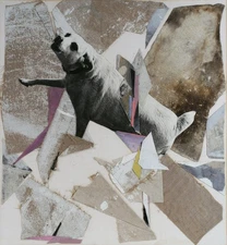 Abstract Painting & Collage of a Dog by Dario Villaba (1939 - 2018) Mid Century