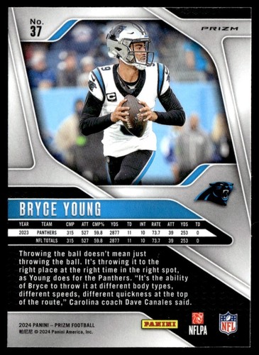 2024 Panini Prizm Orange Lazer Bryce Young Carolina Panthers #37 - Picture 2 of 2