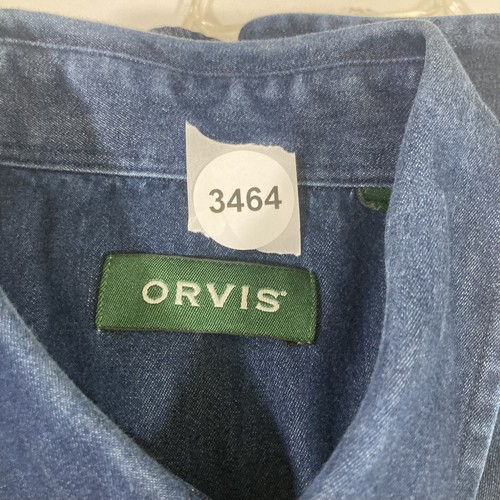 Orvis Medium faltenfreies langärmliges blaues geknöpftes Herrenhemd - Bild 9 von 9