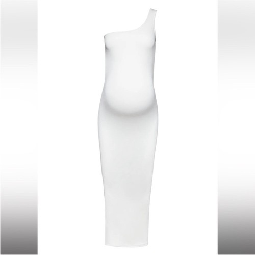Bumpsuit The Sarah One Shoulder Maternity Maxi Dress in White Small $165 - Picture 3 of 12