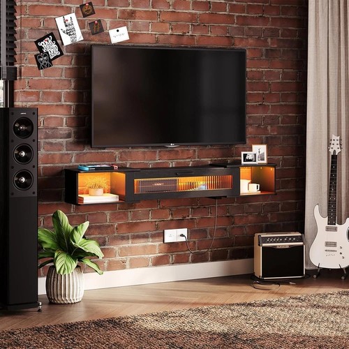 Floating TV Stand with LED Light Power Outlet for Tvs up to 65”, Wall Mounted TV - Picture 5 of 9