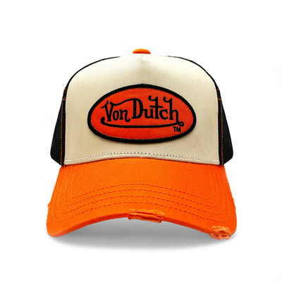 Von Dutch Tan and Orange Classic Distressed Trucker Hat