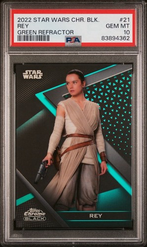 2022 Topps Star Wars Chrome Black #21 Rey Green Refractor /99 PSA 10 - Picture 1 of 2