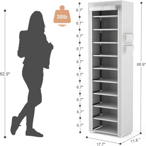 VTRIN Vertical Narrow Shoe Rack Organizer Tall 10 Tiers, Multi Color - Picture 3 of 8