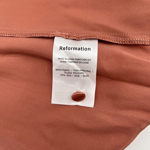 Reformation Seiden Minikleid Gr. M Rost Wickel Bindeband Taille Langarm V-Ausschnitt - Bild 8 von 9