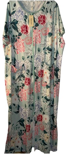 Women Robes Zipper Front Short Sleeve Full Length Housecoat with Pockets 4XL - Picture 1 of 8
