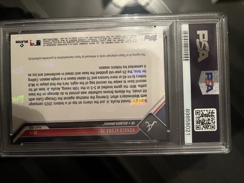 2023 MLB Topps Now #927 RONALD ACUNA JR On-Card Auto PSA 9 /99 #’d Historic - Bild 2 von 2