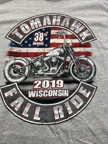 2019 Tomahawk Fall Ride Youth T-Shirt Gray Motorcycle Rally Tee Small