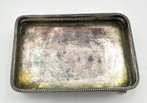 ANTIQUE SMALL GALLERY TRAY SILVER PLATE ON COPPER - Picture 3 of 6