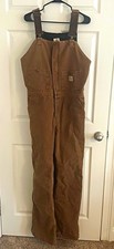 Vintage Carhartt Women's WR027 Quilt Lined Overalls Sandstone Duck Brown 12x34