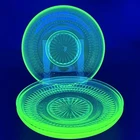 Vintage Uranium Glass Roulette Pattern Saucers 5¾" Vaseline UV  Glow Set of 3