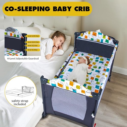 PEARLOVE 5 in 1 Baby Bedside Sleeper Bedside Crib for Baby Pack and Play with... - Picture 3 of 7