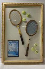 Vintage Tennis Rackets in Shadowbox Frame by Designworks Inc