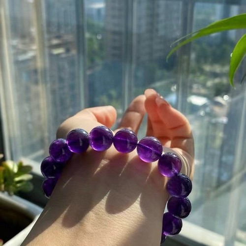 12,6 mm echter natürlicher lila Amethyst Kristall Armreif Armband Handarbeit AAA - Bild 8 von 9