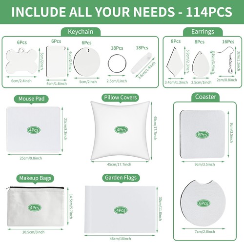 114Pcs Sublimation Blanks Products, Sublimation Blanks Set Including DIY Blan... - Picture 5 of 7
