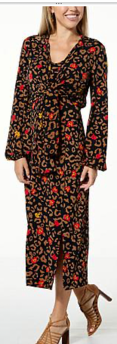 NEW IMAN PLUS SZ 1X MIDI Dress & tie Front Topper JACKET Set BROWN LEOPARD - Picture 2 of 16