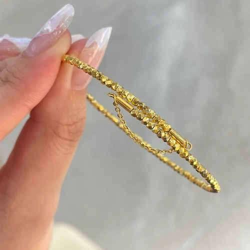 Brazalete elástico de oro fino con cuentas de rebote de oro macizo real de 18k joyería - Imagen 10 de 14